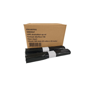 Afvalzak Zwart 60x70cm T30 LDPE Doos 20x25 zakken